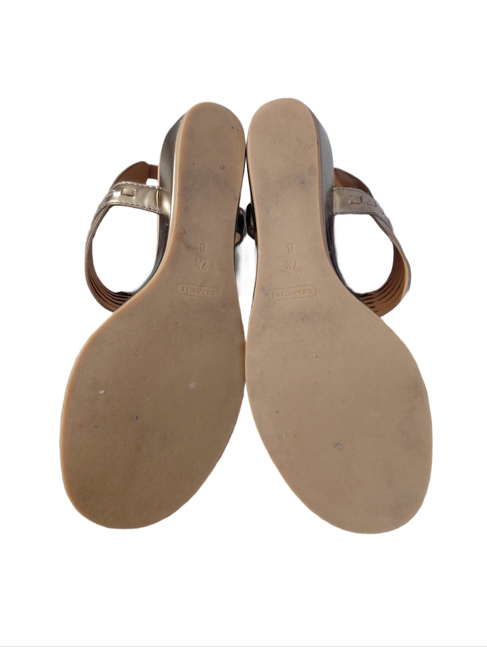 Coach India Metallic Gold T-Strap Sandals Size 7.5 - Picture 7 of 10